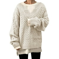 2 Ženski džemper s dugim rukavima s okruglim vratom Plus pulover od tunike preveliki džemperi za žene bijela Veličina