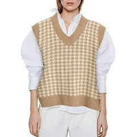 Džemperi za žene, ženski Casual ispis bez rukava U obliku rebra rebrasti pleteni pulover pulover prsluk bluza
