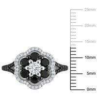 Miabella Women's 1- karat T.W. Crno -bijeli dijamant 10kt cvjetni prsten od bijelog zlata