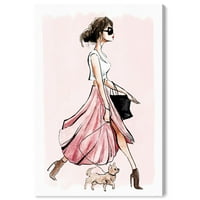 Haljina Wynwood Studio Mode and Glam Wall Art Canvas print 'Dog Walk Couture Pink' - ružičasta, bijela