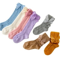 Ljetne pletene mrežaste čarape za djevojčice od 0 do 8 godina, jednobojne, srednje duljine, prozračne, šuplje mašne, princezine čarape