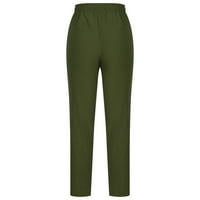 Jednobojne ravne lanene hlače visokog struka ženske casual pamučne hlače s elastičnim vezicama lanene hlače za žene Plus size