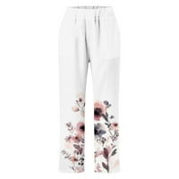 Hlače za Žene, Ležerne široke hlače s elastičnim strukom, jednostavne hlače s džepovima i cvjetnim printom