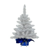 Prethodno osvijetljeno 2-inčno stolno umjetno božićno drvce s vijencima u plavoj vrećici, bijelo