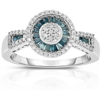 Carat T.W. Plavo -bijeli dijamantni srebrni modni prsten