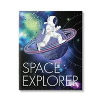 Stupell Industries Space Explorer Starry Universe Astronaut na Galaxy Planet Canvas Wall Art, 20, dizajn Jennifer Ellory