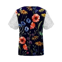 Ženske ljetne majice, čipkaste heklane majice s izrezom i kratkim rukavima u obliku slova U, majice s cvjetnim printom, bluze, tunike,