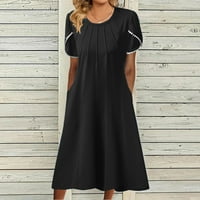Proljetna haljina za žene, Plus veličina, plisirana sunčana haljina, crna, nabrana sunčana haljina