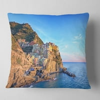 DesignArt Manarola Village Cinque Terre Italija - jastuk za bacanje morske obale - 18x18