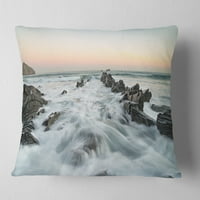 Jedinstveni valovi koji udaraju plažu na Sunrise Atlantic - jastuk za bacanje morske obale - 18x18