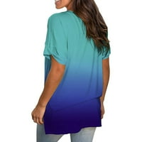 Ženske majice s kratkim rukavima, modne majice s gradijentnim printom, prostrane majice s džepovima, ležerni vrhovi s kratkim rukavima