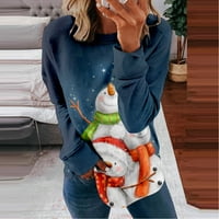 Ženska Božićna majica s kapuljačom, Ženski casual modni božićni pulover s dugim rukavima s okruglim vratom, lagan i udoban Mornarsko