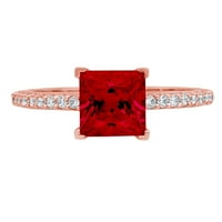 1. dijamant Dijamant-rez Princess imitacija transparentnog dijamanta Solitaire od ružičastog zlata 18k s umetcima Prsten SZ 7,75