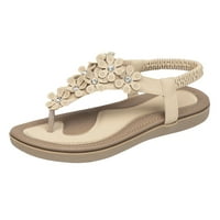 Ženske sandale za gležnjeve, ljetne boemske cipele s cvjetnim uzorkom s perlicama, udobne sandale s otvorenim prstima s elastičnim