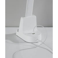 Stolna svjetiljka s bežičnim punjenjem i pametnim prekidačem, mat bijela, plastika, metal s mat difuzorom