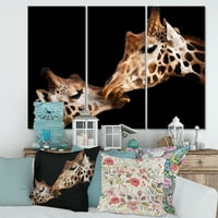 Izbliza dviju žirafa poljubac II Photography Canvas Art Print