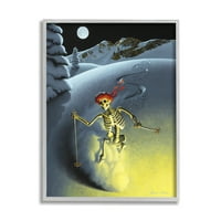 Noćni mjesec, skijaški kostur, zimska snježna padina, uokvirena zidna umjetnost, 30, dizajn Chris miles