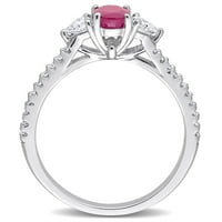 Miabella Ženska karat T.G.W. Ovalni izrez Ruby i Carat T.W. Srčani i okrugli dijamantni dijamant 14kt bijelo zlato 3-kamen prsten