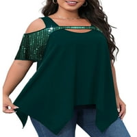 Ženska majica s kratkim rukavima Majica Plus size majica bez ramena casual pulover bluza na plaži kratkih rukava tamnozelena majica