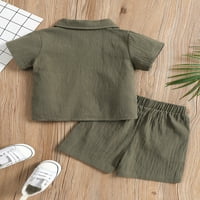 Odjeća za dječake, ljetni-jesenski Set za malu djecu, jednobojni jednoredni vrhovi kratkih rukava s reverima + kratke hlače
