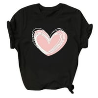 Majice s okruglim vratom s printom ljubavnog srca za žene, pamučne majice za vježbanje kratkih rukava, majice s naramenicama, Ležerne