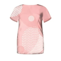 Ženske košulje ženske modne casual Okrugli vrat Kratki rukav majice s printom Bluza Roza;