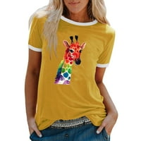 majice i majice za žene u A-listi-bluza s okruglim vratom s printom, narukvica s niskim ramenima, Ležerne majice kratkih rukava za