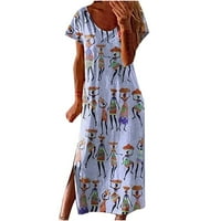 Ljetne haljine za žene Rasprodaja ženskih haljina, ženska modna udobna ležerna haljina s okruglim vratom s kratkim rukavima s printom