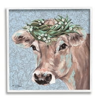 Stupell Industries Šarmantni portret ruralne krave Cvjetne krune, 17, dizajn Michele Norman