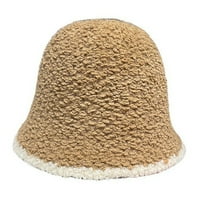 Bucket šešir s kratkim obodom i visokom kupolom koji odgovara boji-ženski zimski topli reverzibilni ribarski šešir od ovčje vune