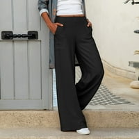 ; / Ženska Moda, Ležerne jednobojne široke hlače visokog struka, udobne udobne ravne hlače s džepovima, široke hlače za žene, crne
