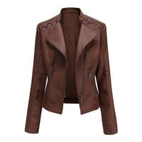 Plus size rasprodaja ženska motorna jakna s reverom kaput s patentnim zatvaračem biciklistički kratki punk crop topovi kava