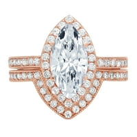 2. Markizirani dijamant od prirodnog akvamarina od 14k ružičastog zlata u boji s naglascima vjenčani set od 9,25