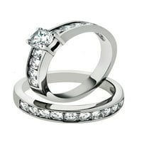Njegov i njezin nehrđajući čelik 3. Set vjenčanih prstenova s kubičnim cirkonijskim cirkonijem s kosim rubom Ženska veličina muška