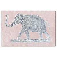 Wynwood Studio životinje zidne umjetničke platnene otiske slon ostarjeli papir ružičasti zoološki vrh i divlje životinje - siva,
