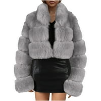 Ženski zimski kaputi, topla jakna od FAA krzna, zimska jednobojna ženska gornja odjeća s izrezom u obliku slova u, Siva u obliku