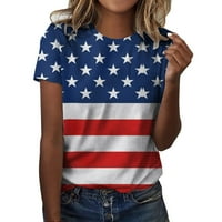 Majice s američkom zastavom za Dan neovisnosti za žene modni ljetni print Casual majica s okruglim vratom Američka bluza s printom