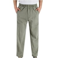 Muške lanene teretne hlače ležernog kroja, hlače za plažu s elastičnim pojasom s kravatom, joga hlače s džepovima, zelene;