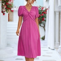 Ljetne haljine za žene, jednobojna Midi haljina A kroja kratkih rukava, boemska ležerna haljina s dekolteom u obliku HD, ružičasta