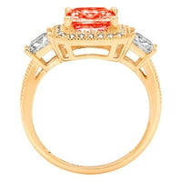 3,1 karatni Crveni simulirani dijamant Princess, 18 karatno graviranje žutog zlata, Izjava o godišnjici zaruka, vjenčani prsten s