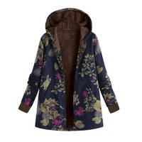 _ / Ženska zimska topla cvjetna gornja odjeća s džepovima s kapuljačom, preveliki Vintage kaputi