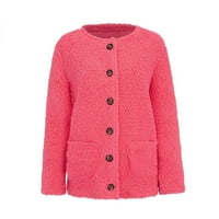 ; / Ženski casual Plus size plišani džemper s džepovima gornja odjeća kardigan kaput na kopčanje ružičasta 18