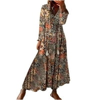 Jesenske haljine za žene, ležerna Vintage boho Maksi haljina s cvjetnim printom i izrezom u obliku slova u, boemska Maksi haljina