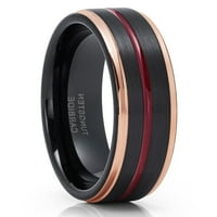 Burgundski zaručnički prsten, crni volframski prsten, zaručnički prsten, volframski prsten od ružičastog zlata, zaručnički prsten