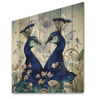 DesignArt 'Wildflowers s tradicionalnim otiskom plave pauna na prirodnom borovom drvetu