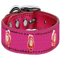 Kožna ogrlica za pse s cvjetnim uzorkom u ružičastoj boji