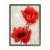 Stupell Industries Soft Petal Poppies Crvena bež cvjetna slika uokvireni zidni umjetnički dizajn Daphne Polselli, 16 20