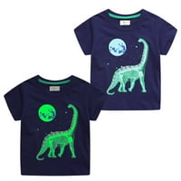 Dječja svjetleća majica kratkih rukava za dječake s uzorkom dinosaura Crna dječja odjeća ulična odjeća ležerna odjeća gornja odjeća