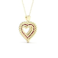 Imperijalni dragulj 10k žuto zlato rubin i bijeli safirski oblik srca privjeska ogrlica