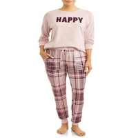 Tajna blaga Essentials Women i Women's Plus Hacci pijama dugih rukava Top Happy Hacci Jogger Plaid